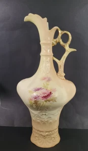 Robert Hanke Hand Painted Mantle Ewer Austria Blush Ivory w Pink Chrysanthemums - Picture 1 of 17