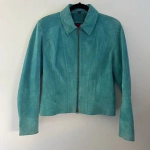 Wrangler Twenty X Vintage 100% Leather Jacket Full Zip Turquoise Size M - Picture 1 of 16