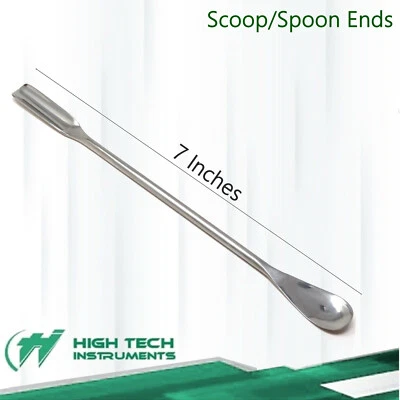 HTI BRAND Stainless Steel Lab Spatula Micro Sampling 7" Scoop Spoon Double Ended Mixing
