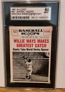 SGC 8 1961 NU-Card #427 Willie Mays  Greatest Catch Baseball Card Old Label 88 - Picture 1 of 4