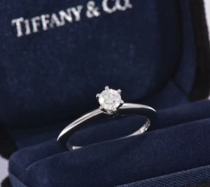Tiffany & Co Platinum .27 ct Round Solitaire Diamond Ring Size 5.25 & Box Pouch - Picture 1 of 9