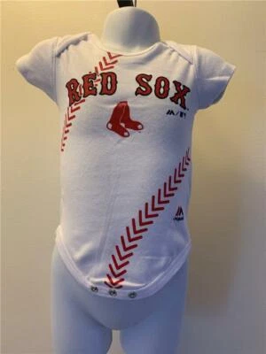 New Minor Flaw Boston Red Sox Infant Size 6/9 Months White Majestic Creeper - Image 1 of 3
