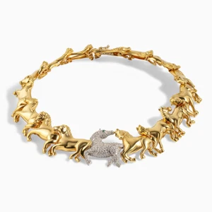 Leon Rudberg Galloping Horses 18k Yellow Gold 2ct Diamond Pave Choker Necklace - Picture 1 of 12