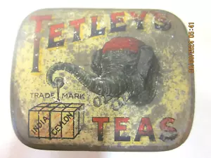 ANTIQUE TETLEY'S TEAS ADVERTISING TIN MATCH SAFE WITH ELEPHANT (RARE) - Picture 1 of 6