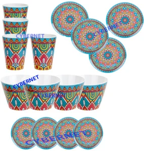 Melamine Dinner Set Plastic Beakers Camping Picnic Plates Bowls Napkins MORROCAN - Picture 1 of 13