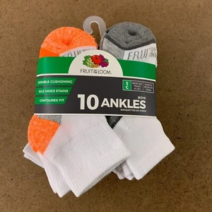 Fruit of the Loom Boys Small Shoe Size 4.5-8.5 Everyday Ankle Socks 10 Pack NWT - Picture 1 of 2