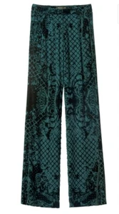 BALMAIN x H&M Green Silk Blend Velvet Burn Out Pants Trousers Size 6 US - Picture 1 of 7