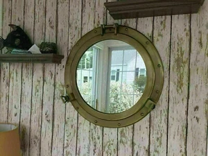 Antique Brass Finish 24" Porthole Mirror Nautical Cabin Large Wall Décor New - Picture 1 of 6