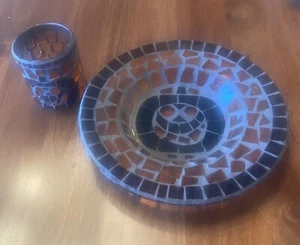 YANKEE CANDLE HALLOWEEN JACK O’ LANTERN MOSAIC VOTIVE & PLATE - Picture 1 of 3