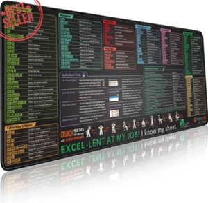 Excel Shortcut Key XL Mouse Pad Cheat Sheet Mat Non-Slip Stitched Edge Office PC - Picture 1 of 12