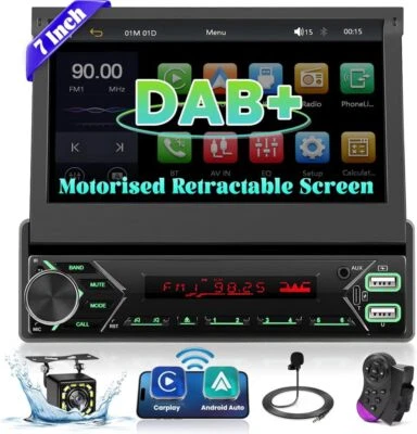 LEEKOOLUU Mit DAB+ Carplay Autoradio Bluetooth 1Din 7" Bildschirm IPS Touchscreen + Kamera