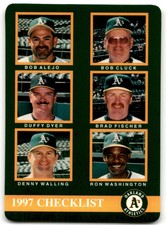 1997 MOTHER'S COOKIES OAKLAND ATHLETICS COACHES CARD (BOB ALEJO/BOB CLUCK/DUFFY