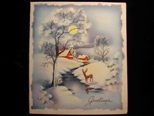 VINTAGE "BUCK BY THE MOONLIT WINTER STREAM!!" CHRISTMAS GREETING CARD