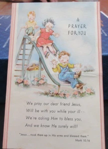 Vntg 550B SUNSHINE LINE Post Card PRAYING FOR YOU Children on Slide MARK 10:16 - Picture 1 of 4