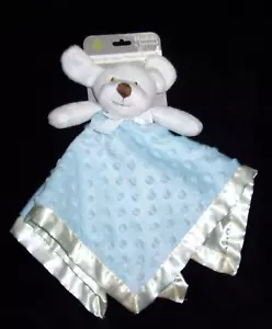 NEW Blankets & Beyond Blue Puppy Dog Baby Blanket Minky Dot White Satin Lovey - Picture 1 of 1