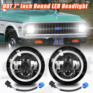 2PCS for Chevrolet Truck C10 C20 Nova Pickup 7" Round Led Hi/Lo Beam Headlights