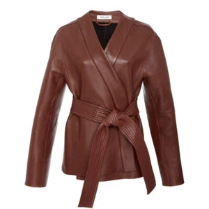 Chaqueta con cinturón Diane von Furstenberg de cuero de cordero unido talla S NUEVA $1400 - Imagen 1 de 11