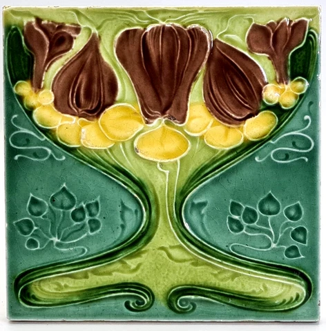 Antique Fireplace Tile Moulded Majolica The Malkin Tile Works Co C1905 Cover