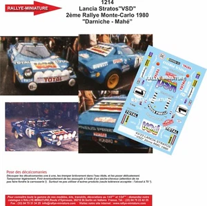 DECALS 1/12 REF 1214 LANCIA STRATOS DARNICHE RALLYE MONTE CARLO 1980 WRC RALLY - Picture 1 of 1