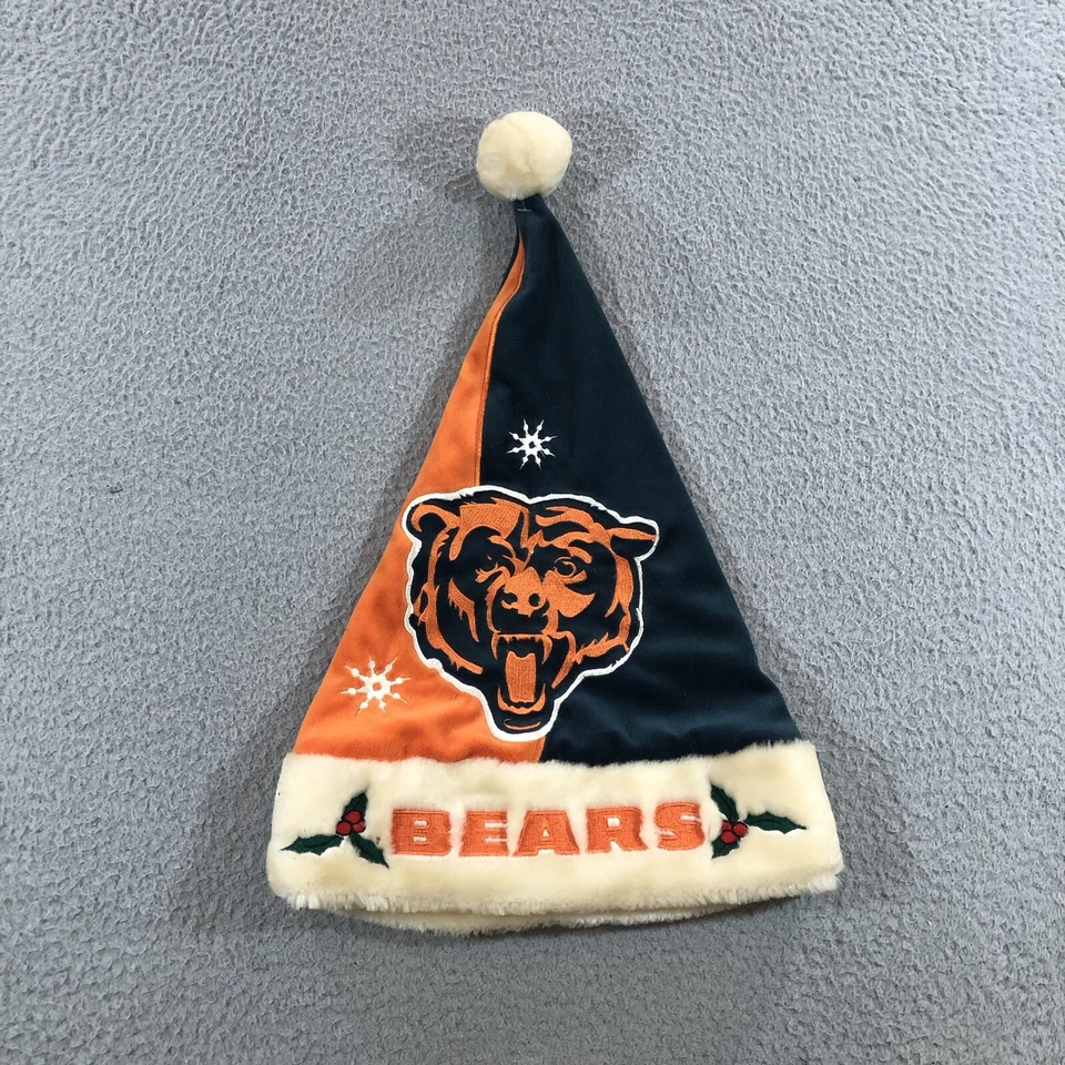 Vtg  Orange CHICAGO BEARS NFL Embroidered Santa Winter Hat - Adult One Size - Image 1 of 4
