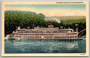 Vtg Excursion Steamer Ship Capitol On The Mississippi 1930s View Linen Postcard - Picture 1 of 2