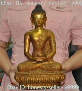 Templo Budista Tíbet Bronce Dorado Sakyamuni Shakyamuni Medicina Buda Estatua - Imagen 1 de 9