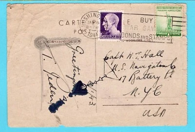 USA card of Oran, Algeria Nov 1943 posted 1944 Flushing to US navigation battery - Image 1 of 2
