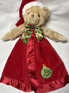 Bearington Baby Collection 1st Christmas Bear Lovey Security Blanket Red Satin - Picture 1 of 16