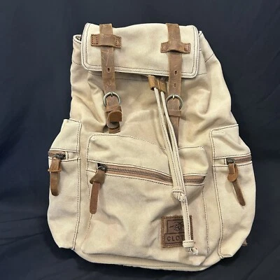 Canvas Leather Laptop Tablet Backpack Brown Distressed Boho Hiking - Image 1 of 4