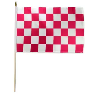 1 Dozen Pink & White Checkered Stick Flags 12x18in Handheld Racing Flag - Picture 1 of 1