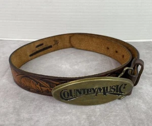 Tooled Leather Belt Solid Brass Buckle Genuine Leather BBB Custom Name Southwest - Picture 1 of 11