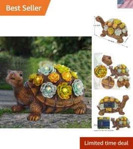 Charming Solar Turtle Garden Statue with LED Lights - Hand-Painted Brown Decor - Picture 1 of 9
