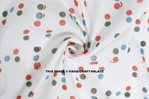 5/10 Yards Indian Hand Block Print Fabric 100 % Cotton White Polka Print Fabric - Picture 1 of 3