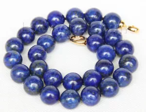 AAA 100% natural 18" 14mm round lapis lazuli necklace filled gold clasp j9735 - Picture 1 of 4