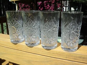 Libbey USA Hobstar 6” Tall 16 oz. Highball Drinking Glasses Set of 4- Marked - Picture 1 of 5