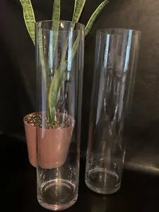 Vaso cilindro vetro 16”h x4”d dritto trasparente centrotavola alto bouquet - Foto 1 di 12