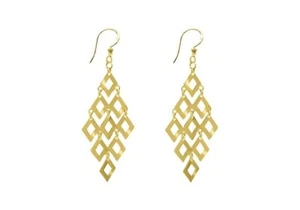 925 Sterling Silver Gold Fancy Diamond Shape Chandelier Drop Hook Earrings - Picture 1 of 4