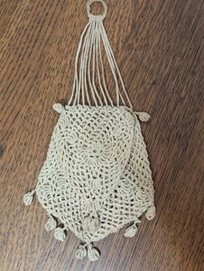 Vintage Crochet Hand Drawn Bag Gorgeous Unique Antique Purse - Picture 1 of 9