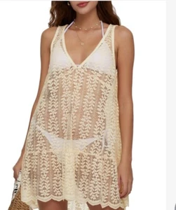 Women Sexy Sleeveless Swimsuit Cover Up Sheer Beach Bikini See Through Large - Picture 1 of 11