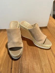 Vince Camuto Wedges Brissia Raffia Wedge Mule Sandals Women 9 1/2 Heels Cream - Picture 1 of 8