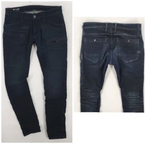 G-STAR Raw POWEL Super Slim Stretch Moto Dark Blue Denim Mens 35x34 EUC - Picture 1 of 8