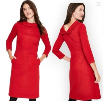 BODEN New Estella Jacquard Dress 6R Poinsettia Red Peter Pan Collar Holiday Twee - Image 1 of 4