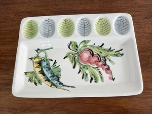 Vtg Hand Painted Small Appetizer Tray Ceramic Plate Made In Italy Divide 10x7 - Picture 1 of 16
