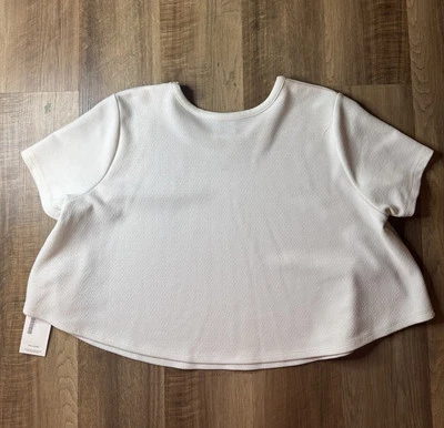 Torn Ronny Kobo textured knit Jersey top ivory cream short sleeve cropped Size L - Image 1 of 4