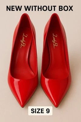 Lady B Red Patent Leather Pointed Toe Stiletto Heels Size 9 NWOB Sexy Pump - Image 1 of 4