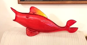 Jarrón antiguo vintage de vidrio arco iris, rojo rubí naranja 16" MCM vidrio soplado arte peces - Imagen 1 de 24