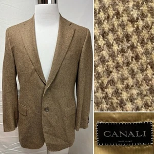 Canali Men's EU 50 / US 40R Tan Brown Houndstooth Wool Fleece Blazer Jacket Coat - Picture 1 of 10