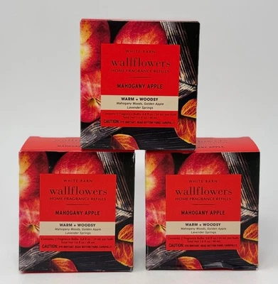 BATH & BODY WORKS 6 BATH BODY WORKS MAHOGANY APPLE WALLFLOWER FRAGRANCE REFILL BULB SCENT PLUG IN