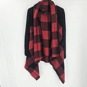 Torrid Black/Red Buffalo Plaid Drape Front Cardigan Womens 2X Asymmetric Holiday - Picture 1 of 3