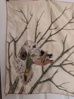 Bufanda de Seda Pura Hecha en Italia con Boris Riab Perro Pájaro Estampado Diseño Enrollado a Mano Foto 1 de 4